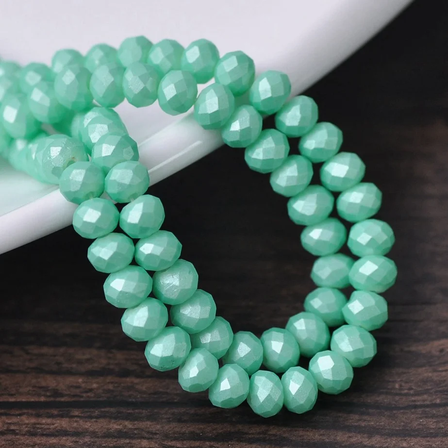 50pcs 6x4mm Small Rondelle Faceted Lake Green Coated Opaque Glass Loose Spacer Beads Lot For Jewelry Making DIY Crafts Findings