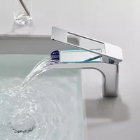 Brushed Gold Brass Mixer,Basin Fcucets,Hot & Cold Sink Waterfall Tap,with LED Temperature Display,Single Handle,Deck Mounted,New 5