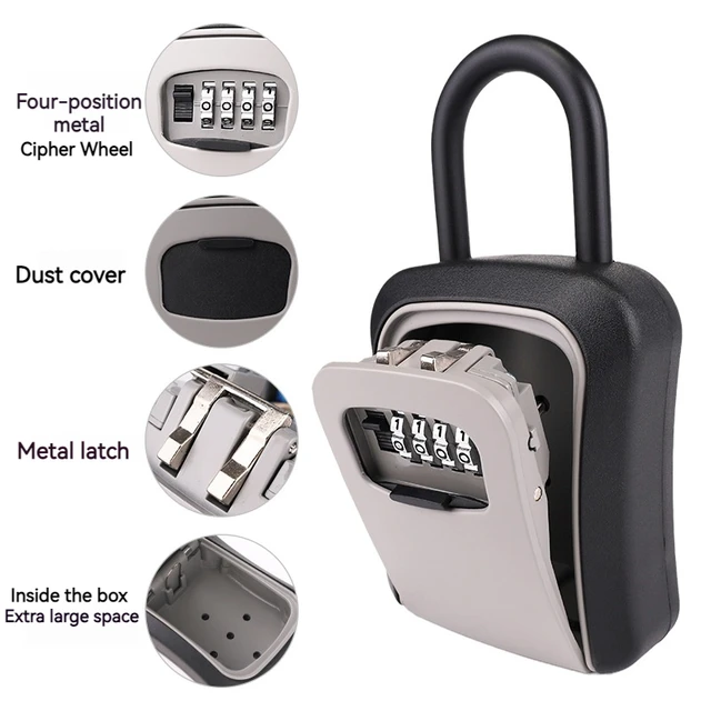 4 Digit Code Box Free Installation Outdoor Password Key Box Extended Locking Hook Steel Wire Hanging Key Storage Waterproof Key 4