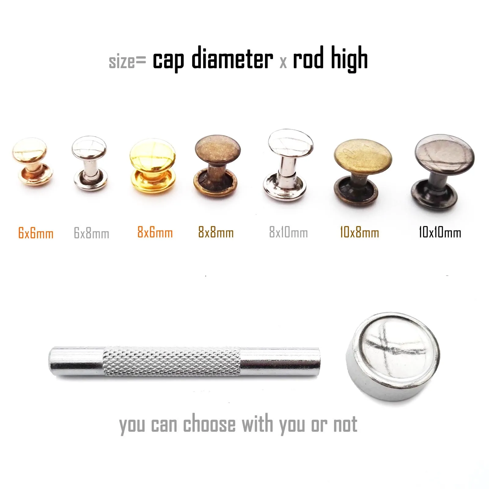 Metal Rivets 50 sets High Quality Iron Double Cap Round Rivet Spike Stud for Leather Belt Wallet Bag Clothes Decorative DIY Repair with Tool metal rivets