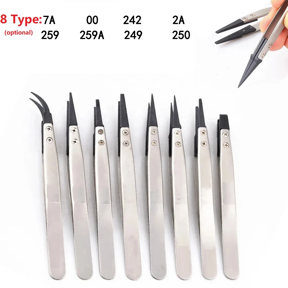 1PC Anti-Static Tweezer With Replaceable Tip Stainless Steel Body Carbon Fiber Conductive Tweezers 249,2A,259,259A,242,250,OO,7A