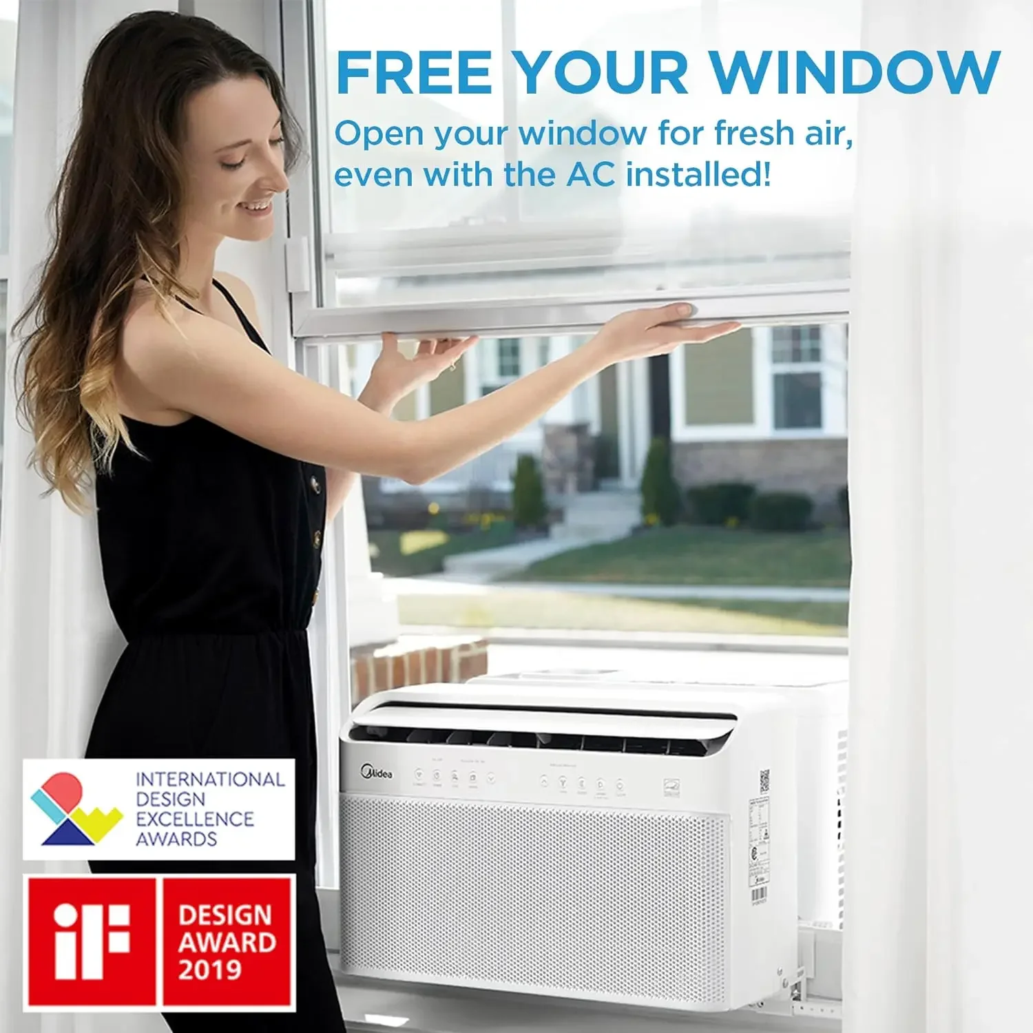 8,000 BTU U-Shaped Smart Inverter Air Conditioner Cools Up To 350 Sq. Ft. Ultra Quiet Open Window Flexibility Remote Control