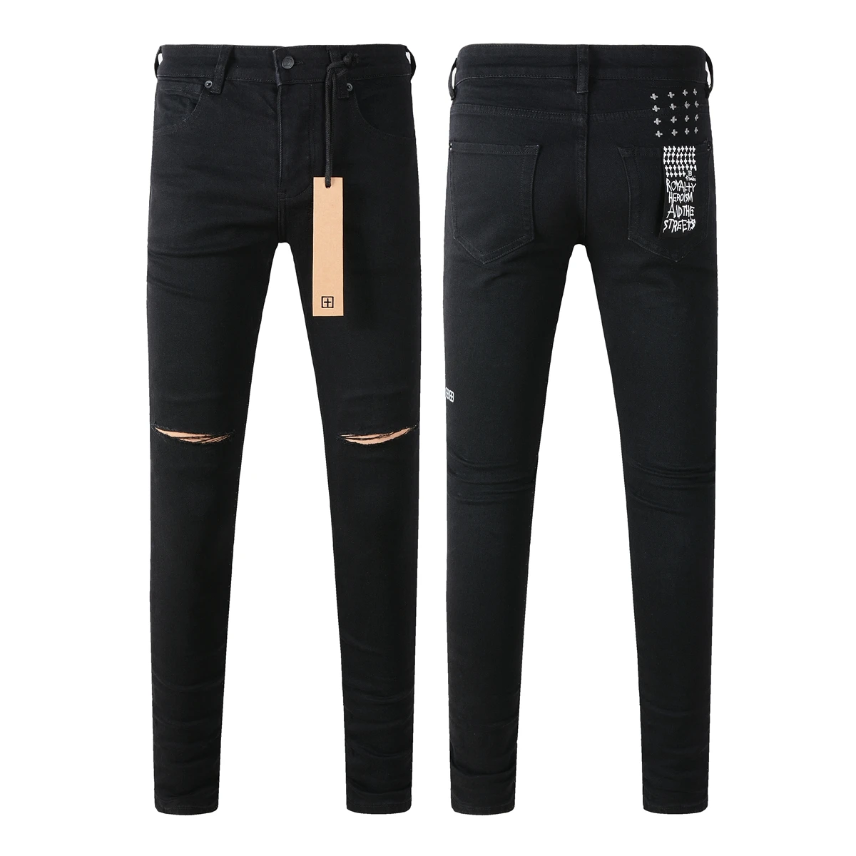 Black classic jeans men's High street slim stretch washed wear-resistant ripped jeans 3005