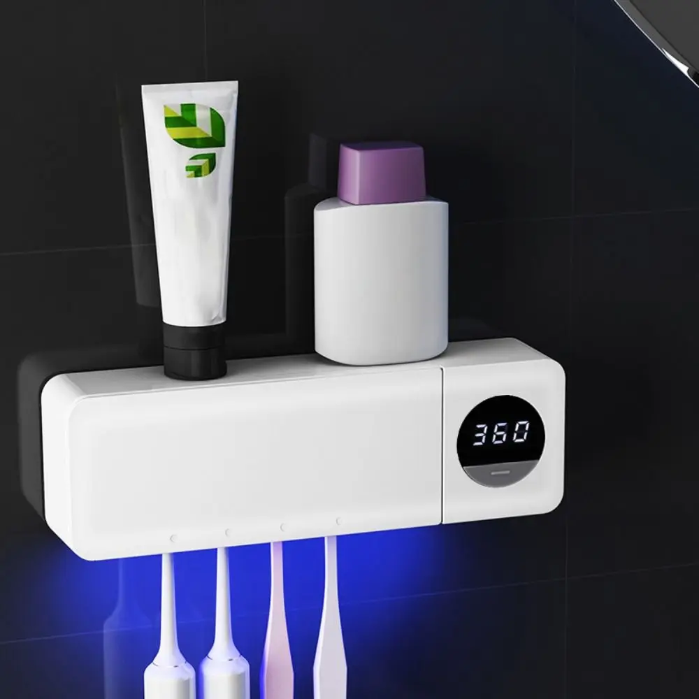 4 슬롯 UV 살균 칫솔 홀더 펀치 없음 디지털 디스플레이 스마트 칫솔 랙 실용..