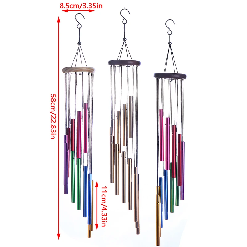 New 12 Tubes Wind Chimes Pendant Aluminum Tube Metal Pipe Wind Chimes Bells Balcony Outdoor Yard Garden Home Decoration 1PC 3