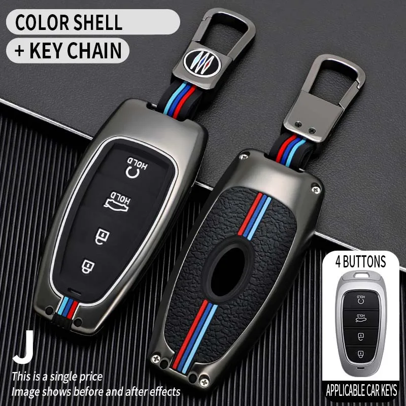 Alloy Car Key Case Cover For Hyundai Solaris Sonata Hybrid NEXO NX4 New Grand Santa Fe Tucson 2021 Keychain Auto Accessories - Sc5a8b2d5ed7b451bb520834f53789d46V