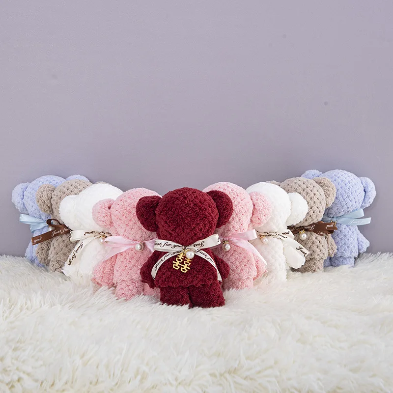 1pc Cartoon Cute Coral Velvet Bear Towel Square Towel Holiday Birthday Wedding Valentine's Day Souvenir Gift Household Washcloth 3