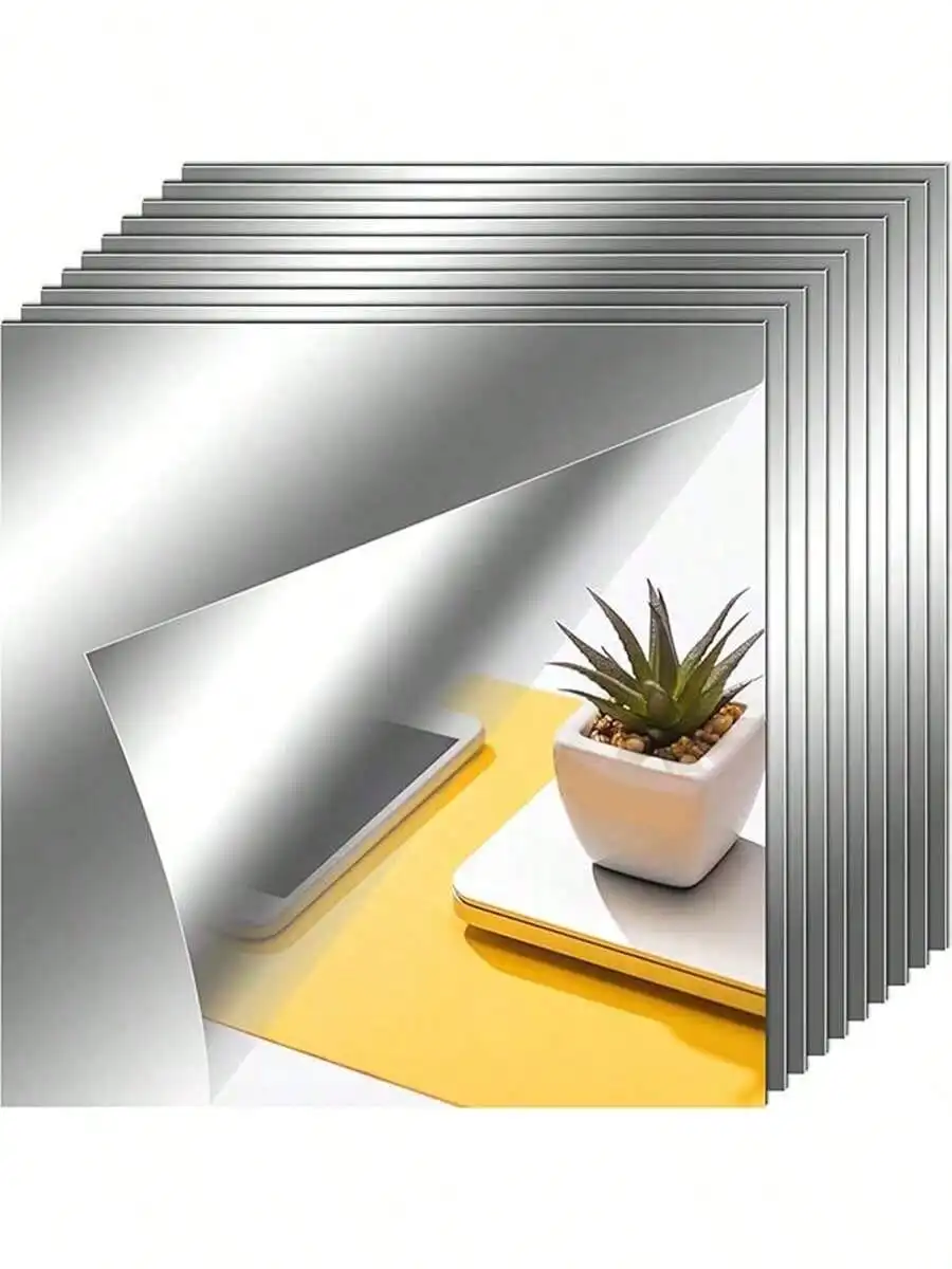 Conjunto de 4 peças de espelhos de maquiagem acrílicos simples e modernos de comprimento total, telhas de espelho de academia em casa, decoração de parede adesiva, fita dupla face forte atualizada, inclui melhor presente