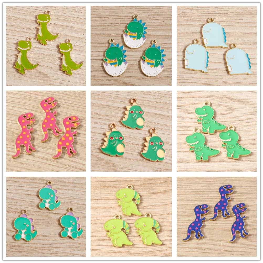 Tusember 10 Stück/Set Niedliche Charms Emaille-Dinosaurier-Anhänger für Schmuckherstellung Niedliche Ohrringe Halsketten Armbänder DIY-Bastelarbeiten