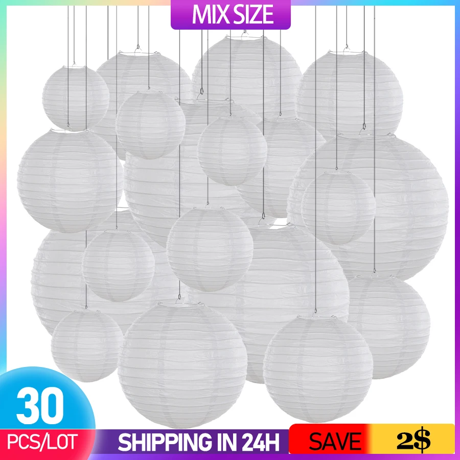 10 stuks papieren lampions, hangende witte ronde papieren lantaarns