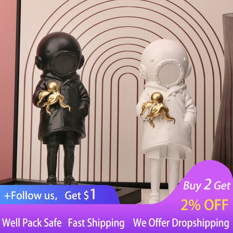 

Banksy Sculpture DeepSea Diver Statues Graffiti Street Collectible Art Toy Resin Girl Figurines Home Decoration Desk Shelf Decor