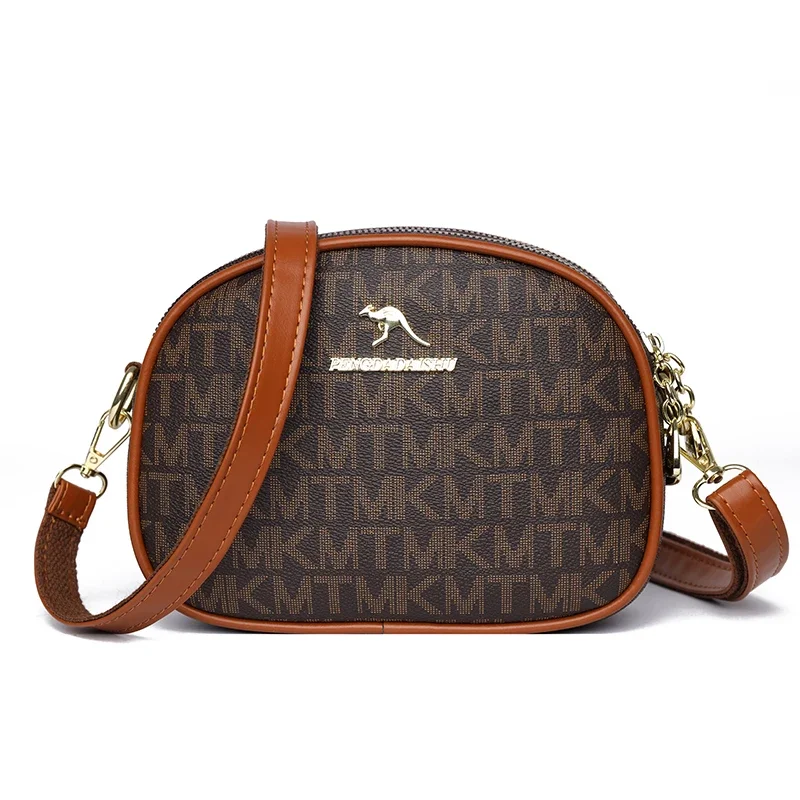 Bolso de hombro de diseñador 2024 con nuevo patrón para mujer, bolso cruzado portátil de color café de alta calidad, bolso circular clásico de moda