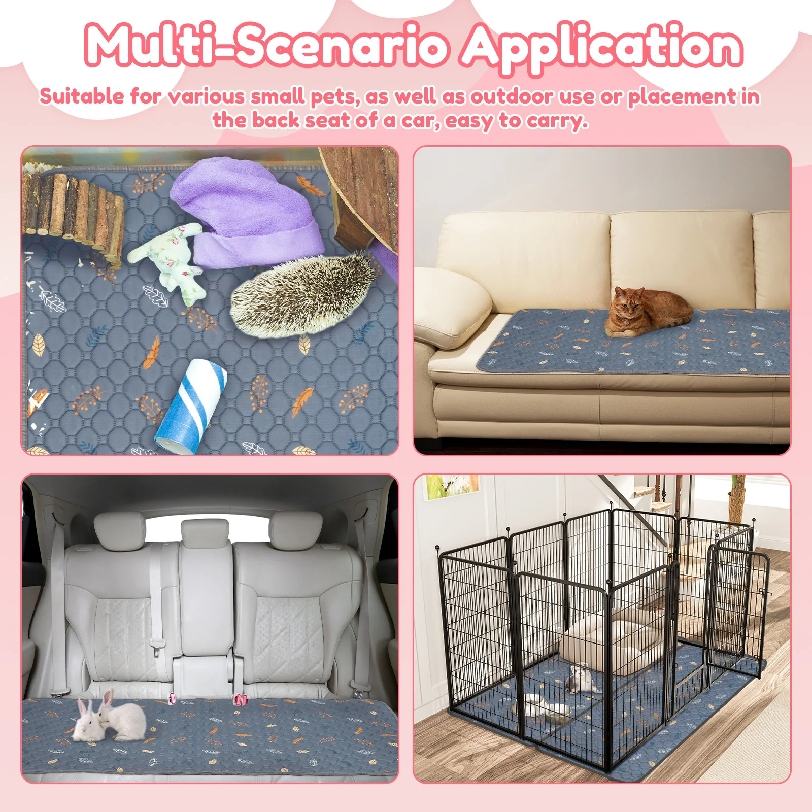 2Pcs Guinea Pig Pee Pad 47x24 Inch Puppy Kitten Blanket Bed Mat Absorbent Bedding Training Mat Reusable Small Pet Soft Sleep Mat