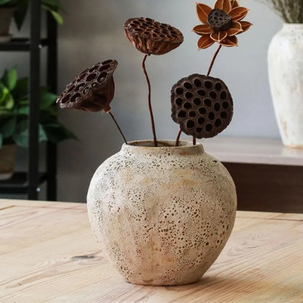 Ceramic Vase,Farmhouse Tall Vase,Rustic Home Deco Pottery, Minimalist Nordic Boho Style for Living Room,Pampas Grass,Enterway