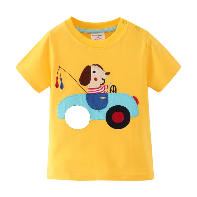 

Jumping Meters 18M-6T Summer Boys Girls T Shirts Cars Embroidery Short Sleeve Toddler Tees Children's Clothing Tees Kids Wear