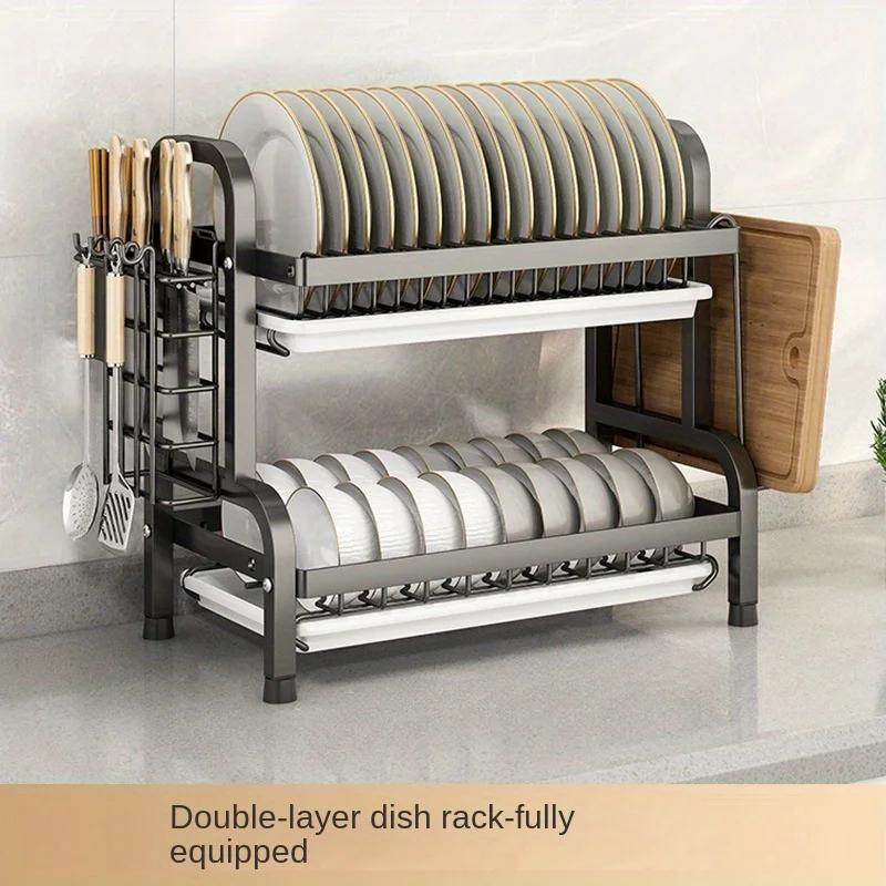 Dish Drying Rack Compact Kitchen Dish Rack Drainboard Set Large Rust-Proof Dish Drainer with Utensil Holder 4