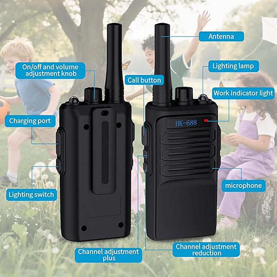 어린이용 무전기(2개) |   충전식, 3마일 거리, 1200mAh 장시간 대기 가능