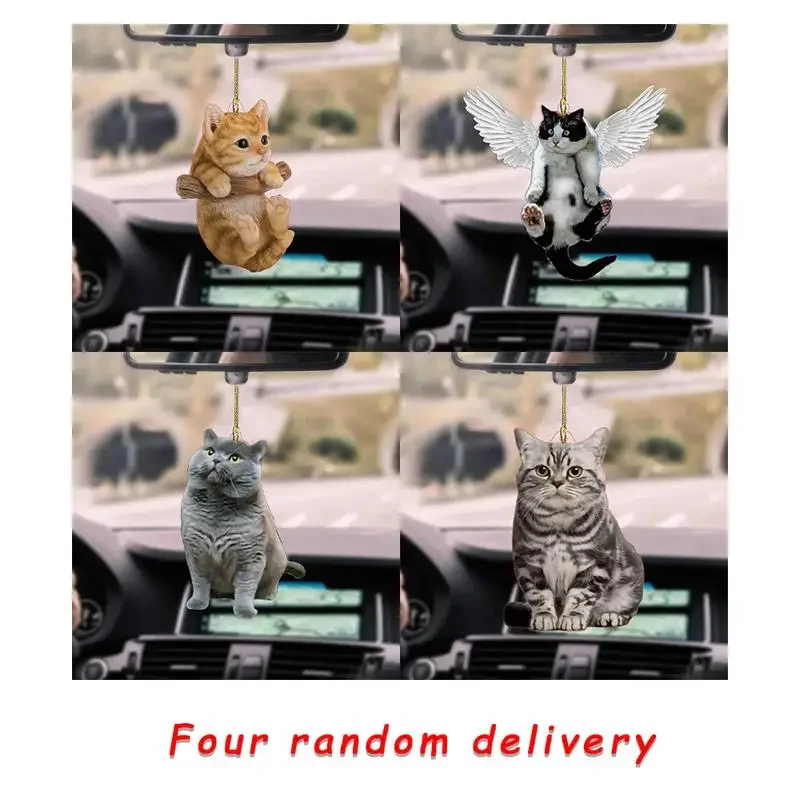 Cute Kitten Puppy Acrylic Mirror Pendant Car Decor Auto Interior Accessories Adorable Animal Theme