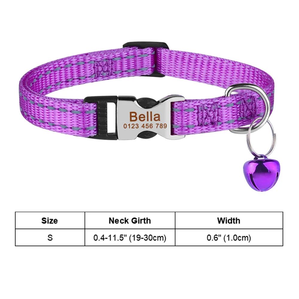 Personalized Pure Nylon Cat Collar Customized Buckle Engraved Collar Nameplate Name Adjustable Colorful Summer Free for S Cat 4