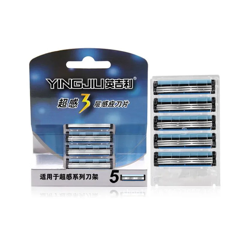 Lot 5pcs YINGJILI Safety Replacement 3 Layer Blades Cassette Head for Standard Shaver Beard Manual Razor Shaving Body Trimmer lot 5pcs yingjili safety replacement 3 layer blades cassette head for standard shaver beard manual razor shaving body trimmer
