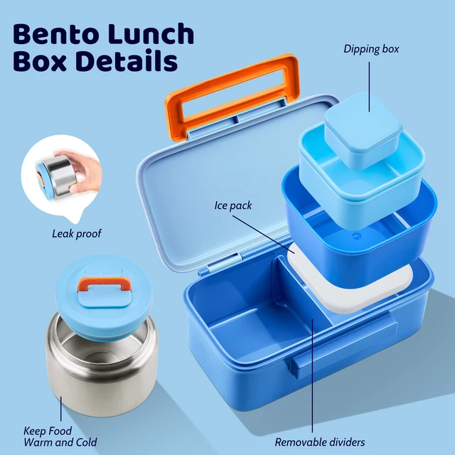 Boîte à déjeuner compacte avec récipient isolé de 8oz, récipient à collation, récipient à Sauce, bol de rangement, plateau à glace à Double compartiment BPA 6