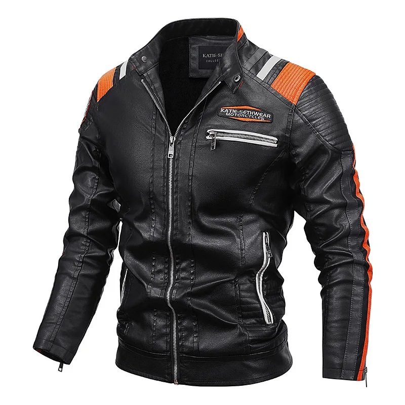 

Men Stand Collar Slim Moto Leather Jackets Fit Black Leather Coats High Quality Male Fashion Autumn Casual Leather Jackets 5XL