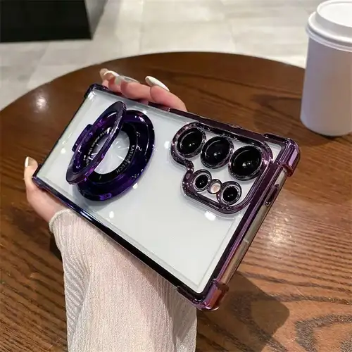 Transparent Electroplated Magnetic Stand Case Cover For Samsung Galaxy S26 S25 S24 S23 S22 S21 Ultra Plus FE A36 A35 A55 A54 A53 - Image 9