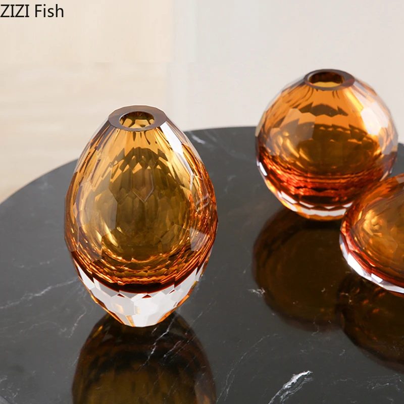 Hexagonal Texture Glass Vase Transparent Flowers Pots Desk Decoration Flower Arrangement Round Floral Vases Room Aesthetic Decor 4