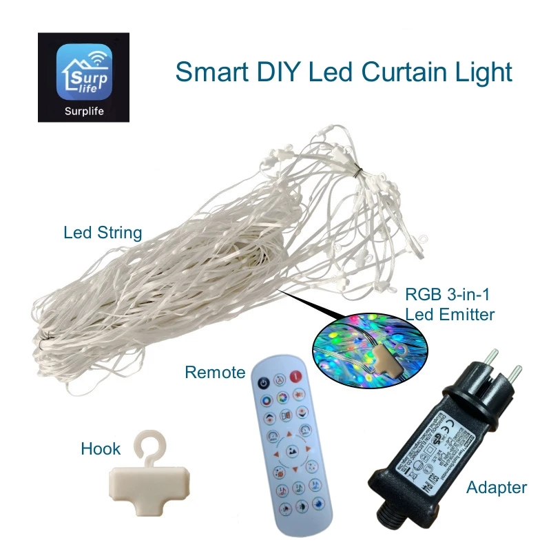 Smart Light String Led Curtain Lamp Bluetooth App Music Sync DIY Picture Display Text String for Festival Party Proposal Atmosp