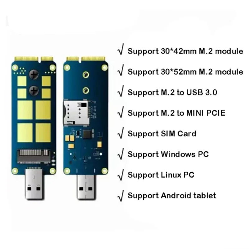 5g module development board adapter board with sim card holder m 2 ngff interface usb3 0 for quectel mr500q module 5G USB 3.0 M.2 To  MINIPCIE Adapter Card Two-Way Development Board for SIMCOM Quectel 4G 5G M.2 Module 5G  M.2 To USB