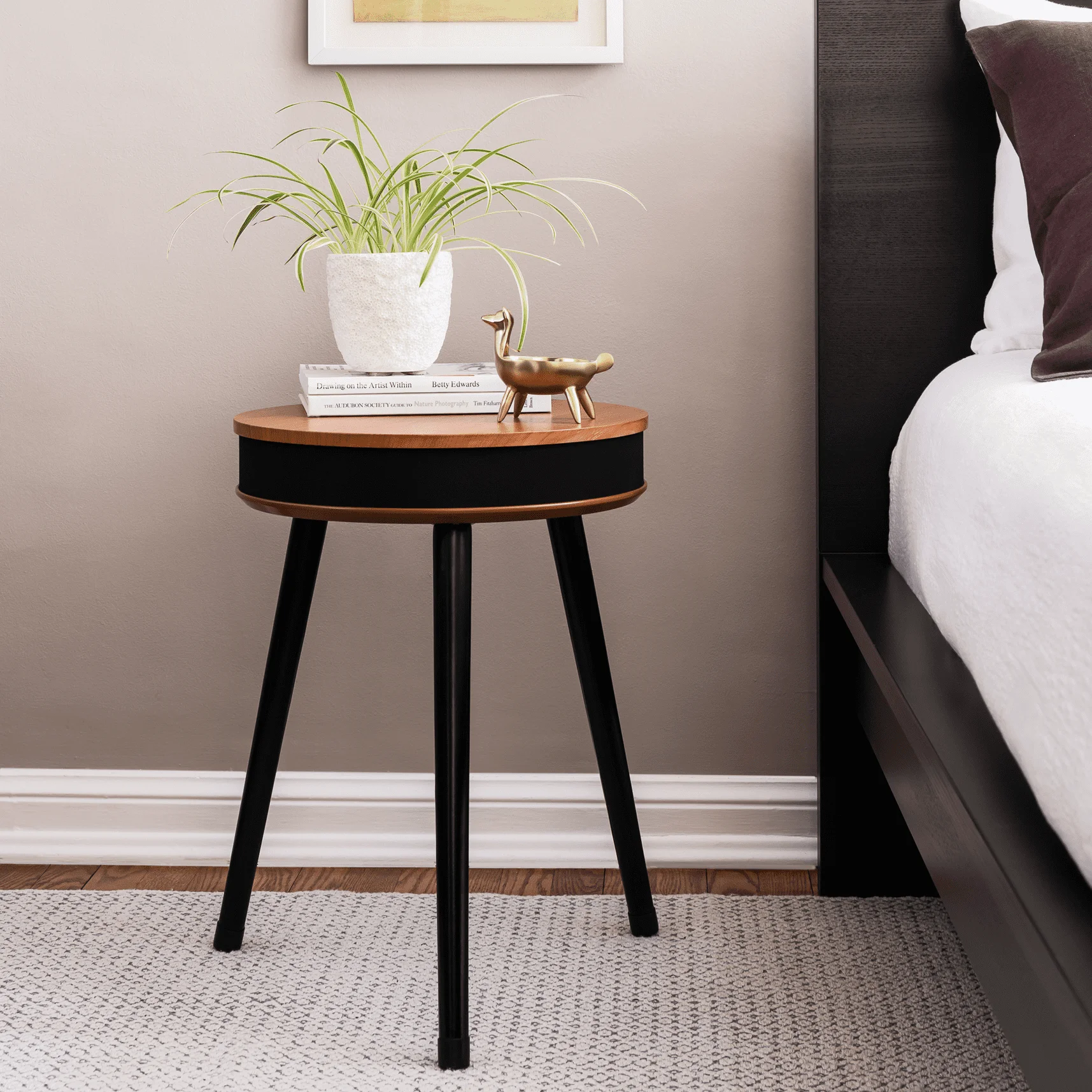 

Round End Table with Bluetooth Speaker and USB Charging Port, Walnut