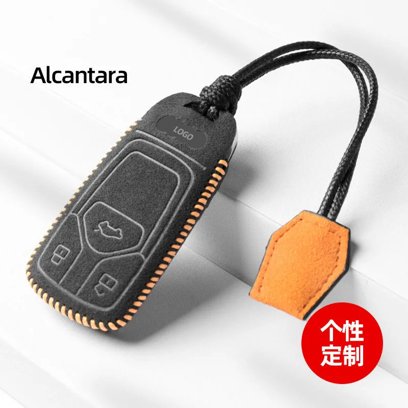 High-End Leather Alcantara Flip Car Key Case Car Key Bag for Aud