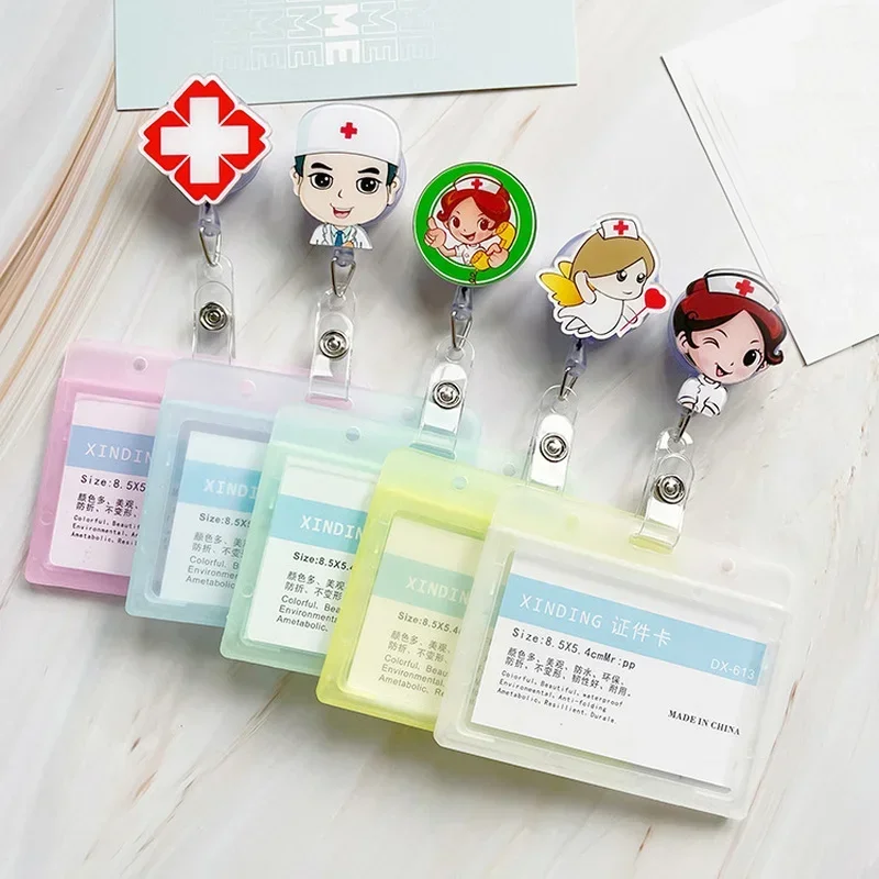 transparent Plastic Doctor Nurse ID Card Sleeve Badge Card Cover Retractable Badge Holder cover Protector