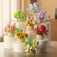 Flower Bouquet Building Blocks Succulents Artificial Basket Kit Bonsai Garden Micro Bricks DIY Potted Plants Model Toys For Kids 2