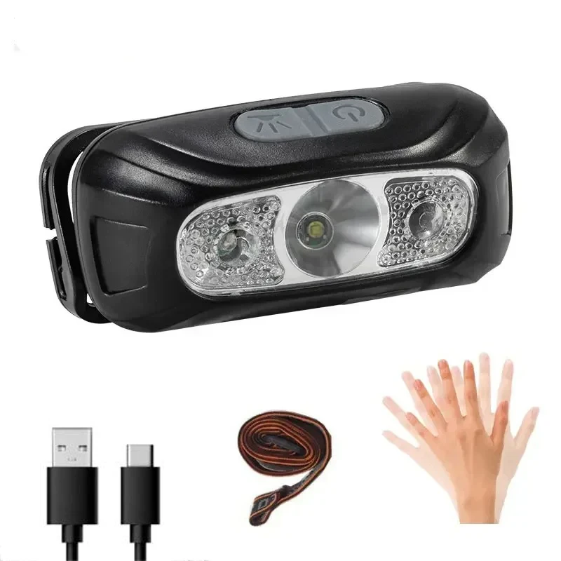 센서 헤드램프 LED 헤드 손전등 충전식 헤드라이트 헤드 토치 내장 배터리 5가지 조명 모드 낚시 캠핑 랜턴