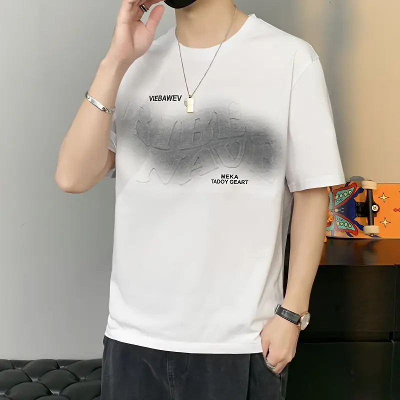 

Spring Summer Short Sleeve Korean Loose Pullovers T-Shirts Straight Round Neck Fashion Casual Men's Clothing Simplicity Handsome