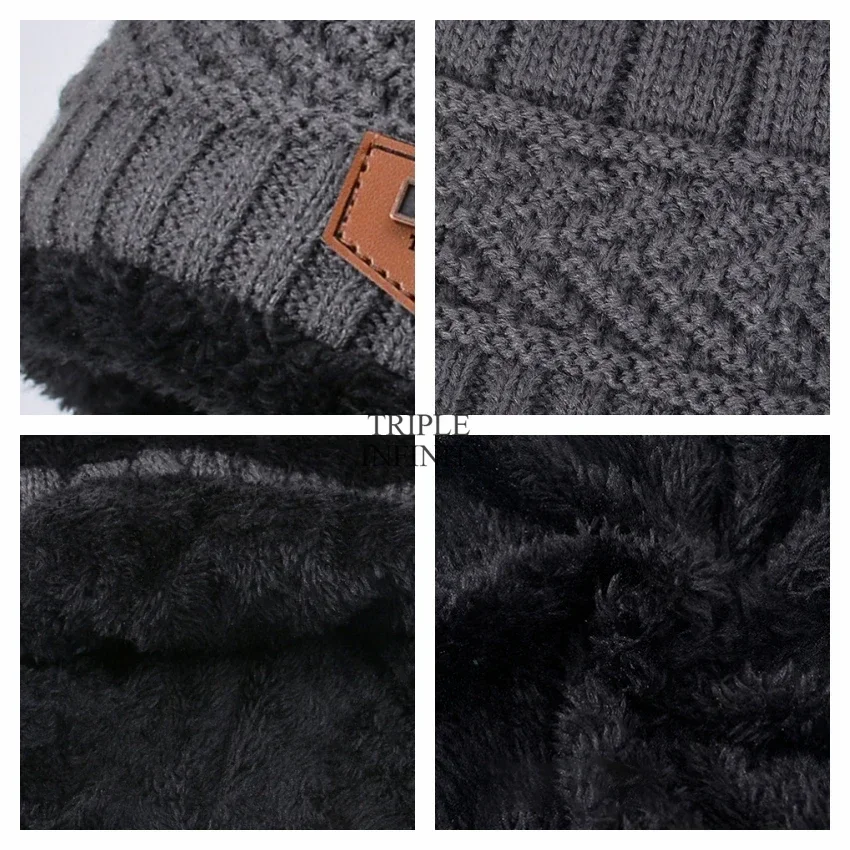 Child Winter Hats Fluff Lined Windproof Warm Gloves Outdoor Neck Protection Scarves Winter Set Thick Kids Knitted Bonnets