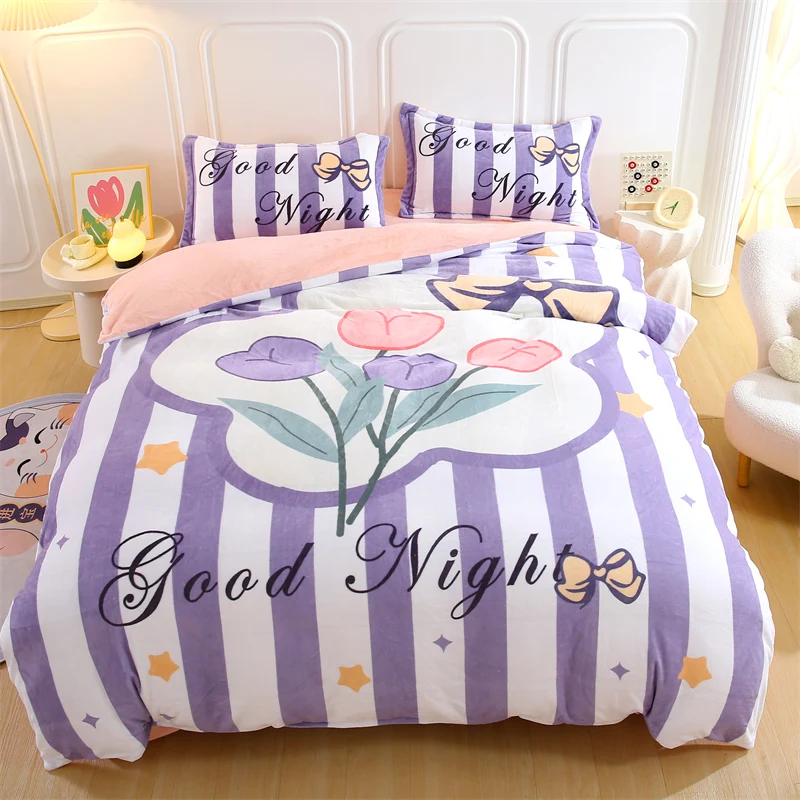 

Bonenjoy Velvet Bedsheets Set with Pillows Case 이불세트 Soft Bed Linen Set for Home Floral Style Bedding Sets Winter Bedclothes