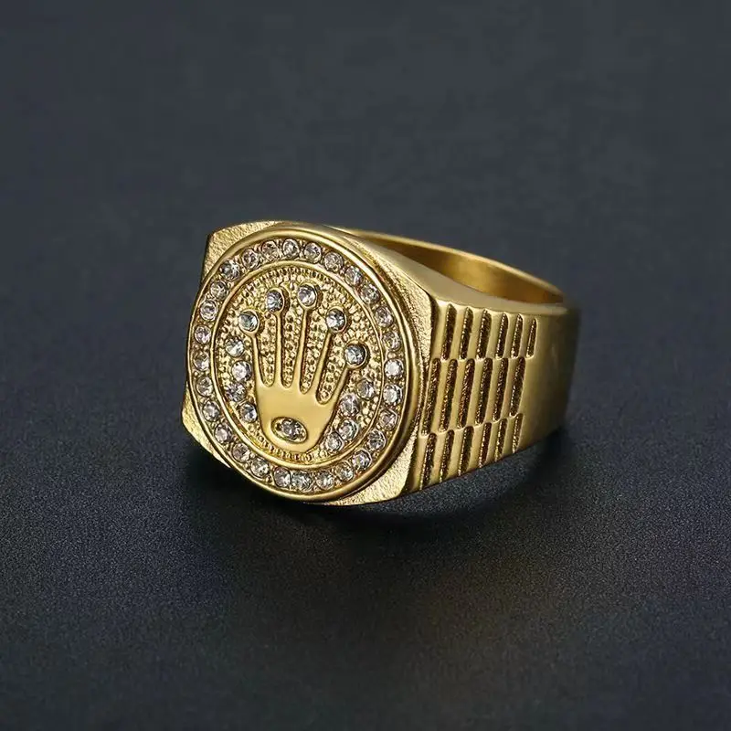 

2023 New Fashion Hip Hop Ring 316L Stainless Steel Polished Dot Diamond Crown Three Beads Men's Ring