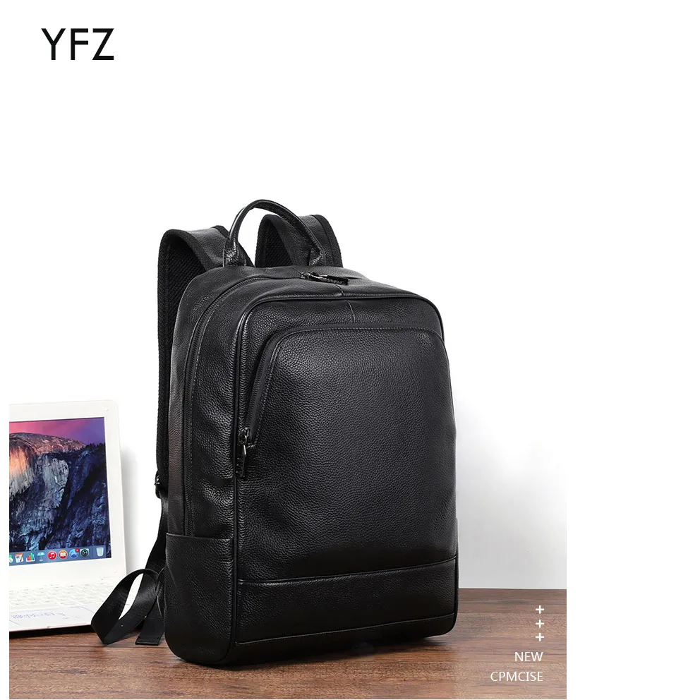 YIFANGZHE Slim Genuine Leather Laptop Backpack Men for 15-15.6 inch ,Business  Professional Lightweight Office Computer Rucksack