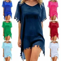 Women Swimsuit Baggy Tunic Tops Bikini Cover-Ups Dress Swim Summer Beach Bathing T-Shirt Women Cotton Blouse Beachwear 5