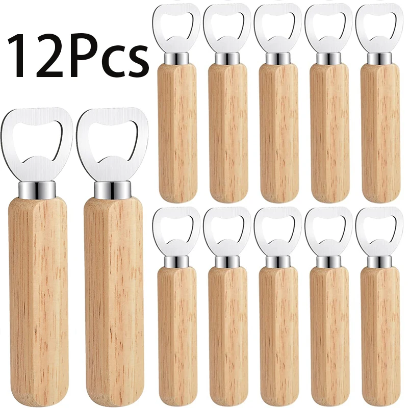 

12Pcs Wooden Bottle Opener Stainless Steel Wood Handheld Beer Opener Funny Bartender Bottle Opener for Groomsmen Gifts