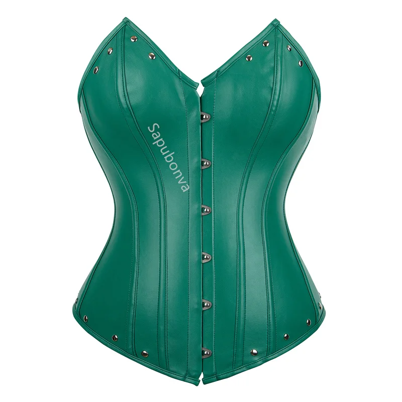 Corset Leather Zipper Plus Size Top Pirate Bustier Overbust Lingerie Burlesque Costumes Lace Up Sexy Women Black Red Green corset bustier top,lace corset