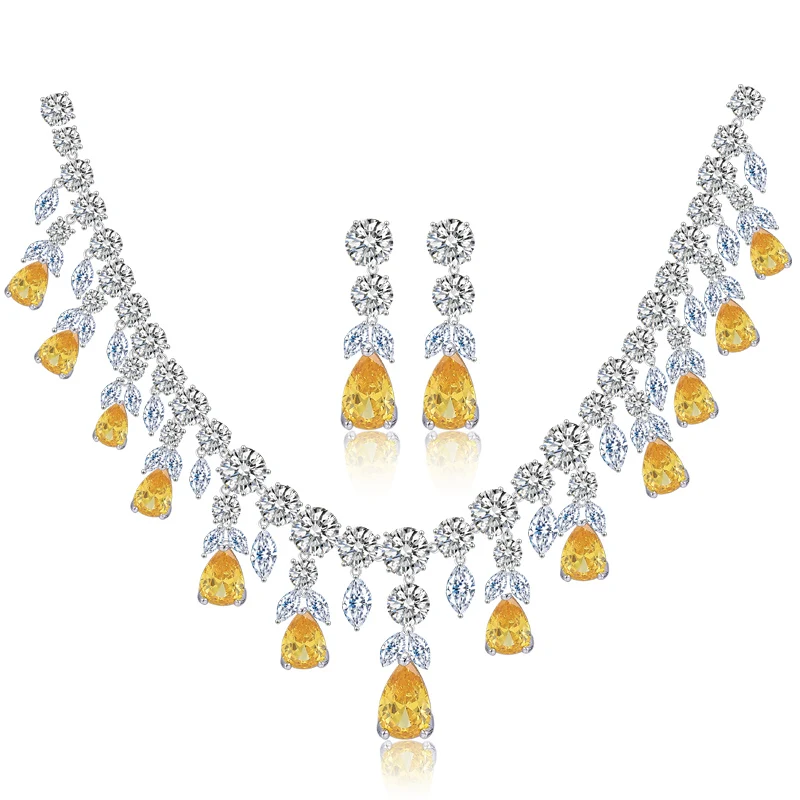 CWWZircons Long Tassel Water Drop Earrings Necklace Sets for