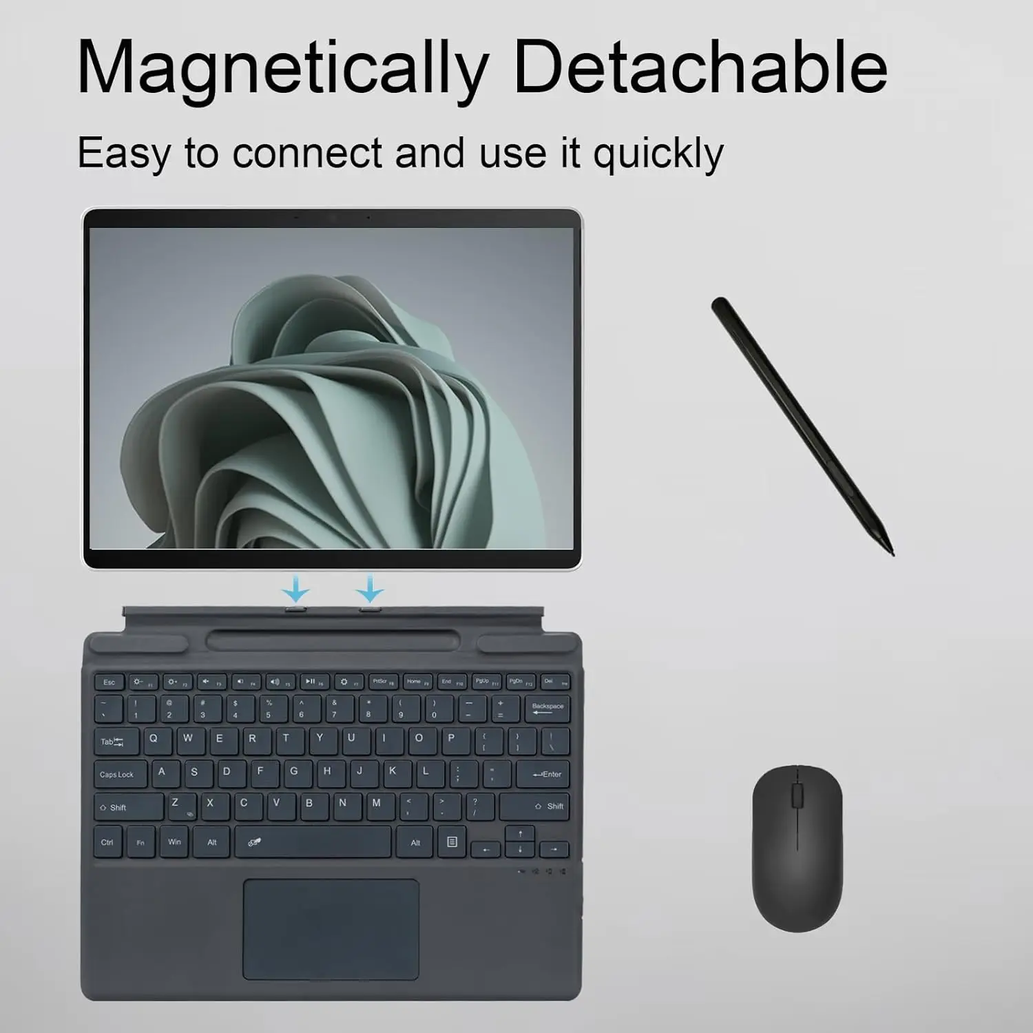 Magnetic Keyboard for Microsoft Surface Pro 8 / 9 / 10 X Colorful Backlit Dark gray Magnetic Connectivity Bluetooth Keyboard tablet keyboard ipad keyboard