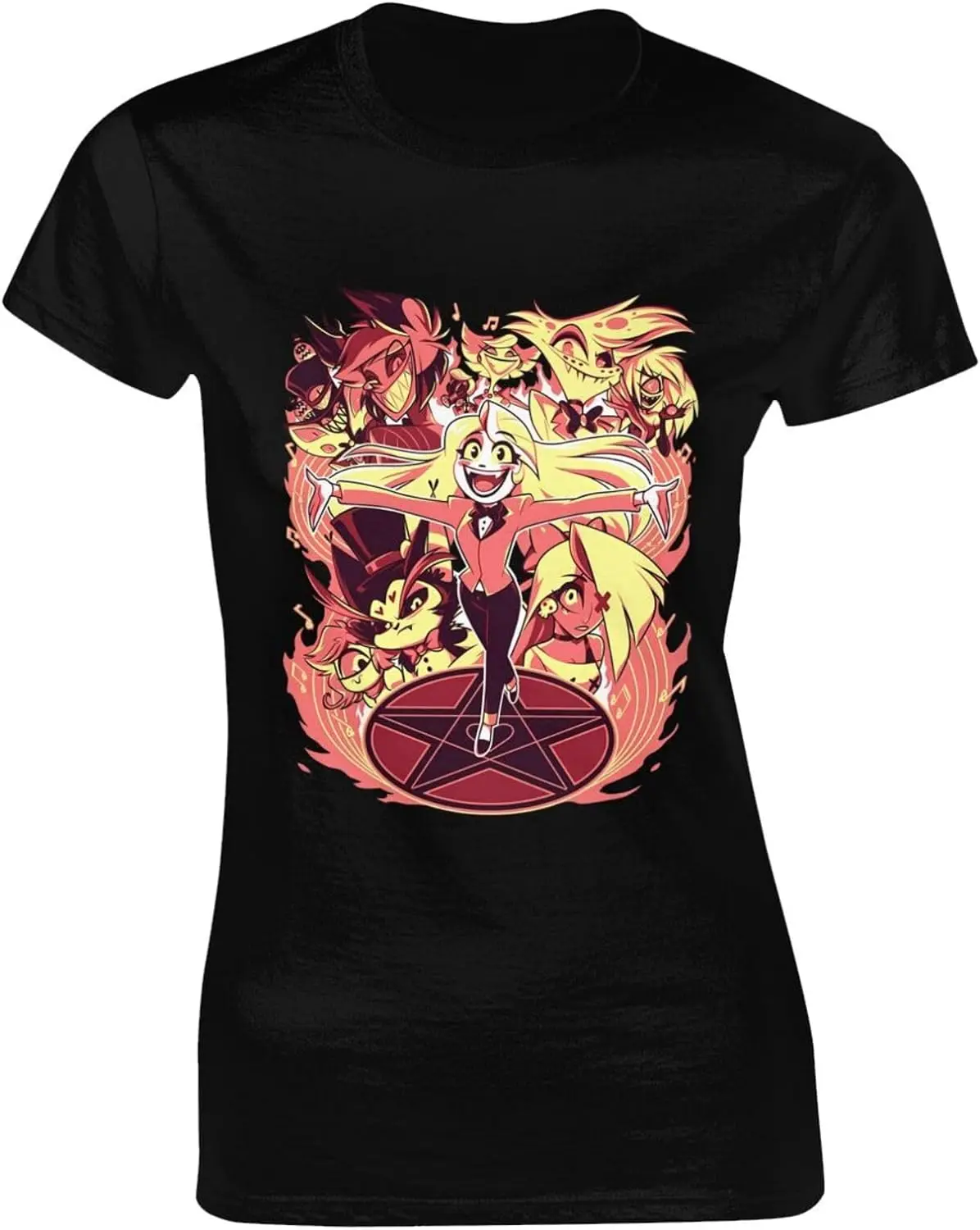 

Hazbin Anime Hotel Shirt Women's Casual Cotton Quick Dry Custom Graphic Fashion Tee Tops Black
