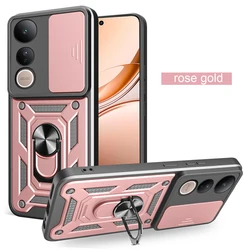 Armor Protect Back Cover with Slide Lens and Magnetic Ring Stand for VIVO V50 Lite 4G 5G (SJ-Rose Gold)