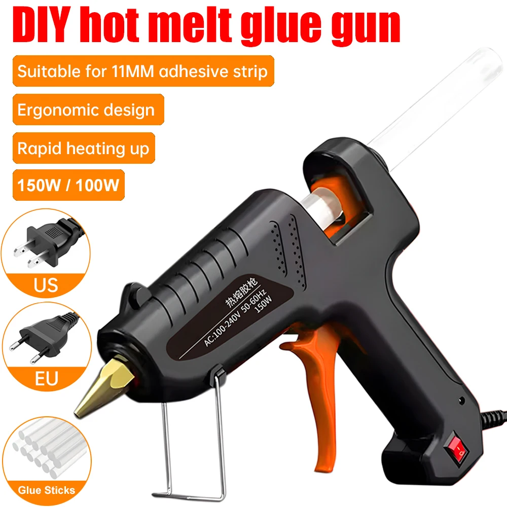 Hot Melt Glue Gun 150W 100W Industrial Grade DIY With 10Pcs Glue Stick Handmade Small Electric Repair Tool