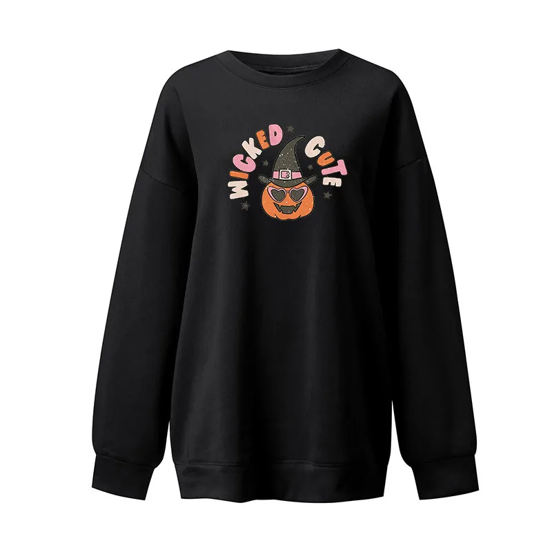 Round Neck Solid Color Printed Sweatshirts 2022 Women's Clothing All-match Loose Long Sleeve Casual Fleece Pullovers Female Tops