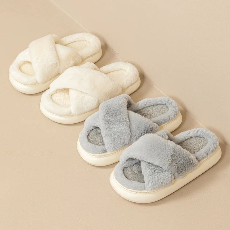 Casual Fluffy Slippers Women Home Flats Designer Winter Shoes Girls New Fashion Platform Slippers House Warm Footwear Large Size 2